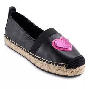 Karl Lagerfeld Manika Heart Patch Black Leather Espadrille Flats